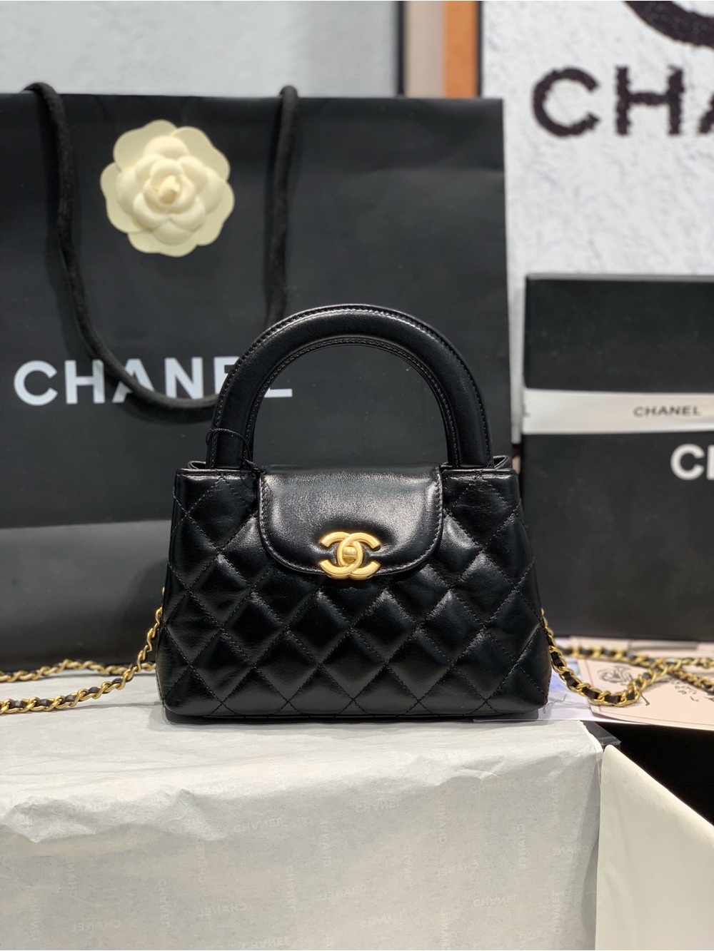 CHANEL Kelly Cross Shoulder Handbag Mini Women's Black
